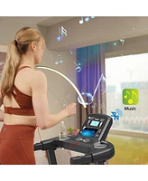 Ksports Treadmill Electric Foldable Exercise Indoor Walking Pad with Auto and Manual Incline, Sit-Up Rack or Strap, Ab Mat, and 2 Dumbbells, Black