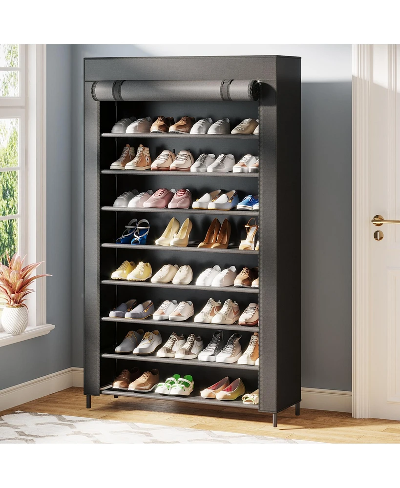 Tribesigns 10 Tier Shoes Rack with Cover,50 Pair Large Shoe Stand, Non-Woven Shoe Storage Cabinet
