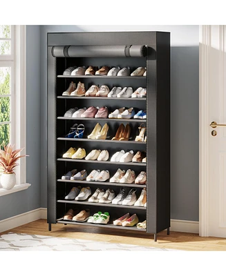 Tribesigns 10 Tier Shoes Rack with Cover,50 Pair Large Shoe Stand, Non-Woven Shoe Storage Cabinet