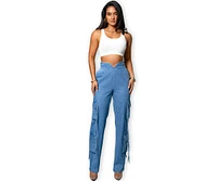 Jluxlabel Women's Medium Wash Jacinda Denim Utility Pants