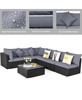 Gymax Set of 7 Rattan Sofa Sectional Conversation Furniture Patio