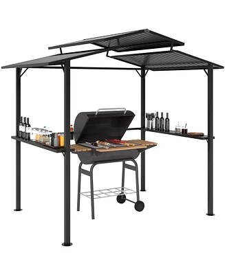 Outsunny 8 x 5ft Hardtop Grill Gazebo with Side Shelves and Cup Holders