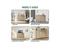 8 Drawer Rattan Dresser, 47.2" x 15.7" x 37" Rattan Chest of Dressers, Mid Century Modern Dresser for Closet with Handles, Large Table Top, Dresser Be