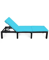 2PCS Patio Rattan Lounge Chair Height Adjustable
