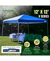 Caravan Canopy Pop-Up Tent V Series 2 12 x 12 ft Slanted Leg Instant Shade, Blue