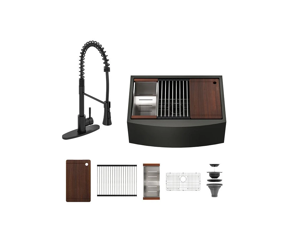 Casainc 33" L x 22" W Farmhouse Stainless Steel Kitchen Sink with Faucet Included