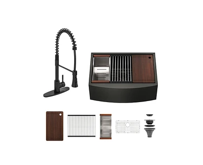 Casainc 33" L x 22" W Farmhouse Stainless Steel Kitchen Sink with Faucet Included