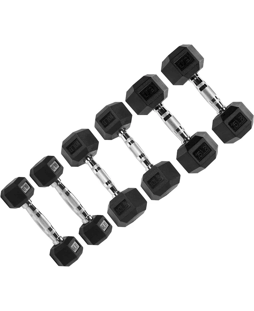 Signature Fitness Hex Dumbbells Strength Workout Equipment Set of 5, 10 & 15 lbs