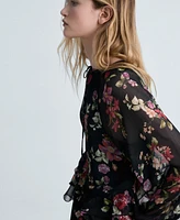 Mango Women's Floral Ruffled Blouse Top