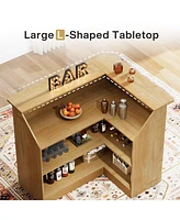Tribesigns Bar Cabinet, L-Shaped Home Bar Table with Stemware Racks, 4-Tier Corner Bar Unit Liquor Wine Bar Table Reception Desk for Home Pub
