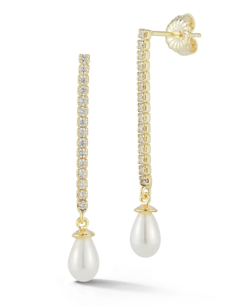 Rachel Zoe 14K Gold Plated Sterling Silver Pearl Tennis Drop Earrings