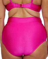 Becca Etc Plus Monte Carlo Rib Shirred High-Waist Bikini Bottoms
