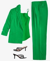 Bar Iii Womens Ruched Sleeve Blazer Satin Cowlneck Top Wide Leg Pants Exclusively At Macys