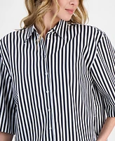 Hugo Women's Striped Cotton Elbow-Sleeve Button-Front Shirt