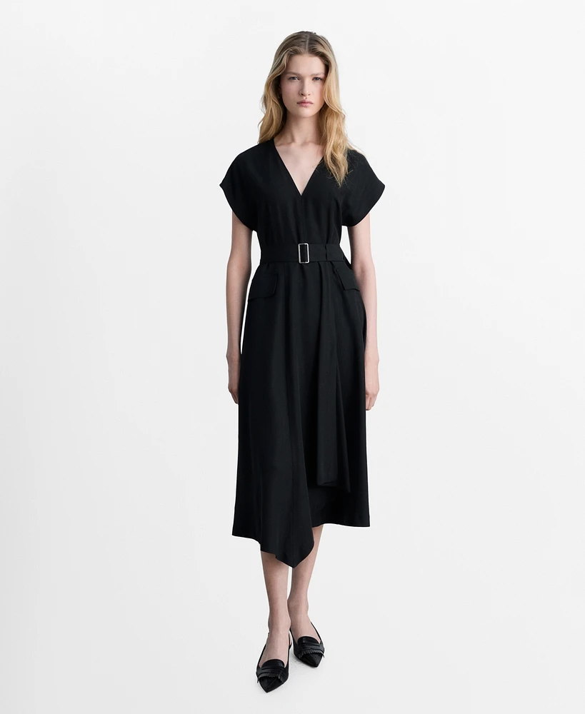 Mango Women's Asymmetrical Belted Dress