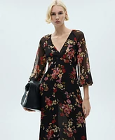 Mango Women's Floral Puff Sleeve Dress