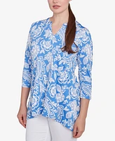 Ruby Rd. Petite Jacobean Paisley Puff Print V-Neck Top
