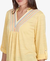 Ruby Rd. Petite Soft Relaxed Textured Trim V-Neck Top