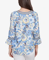 Ruby Rd. Petite Bohemian Floral Puff Print Crew Neck Top