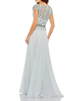 Women's Embellished Cap Sleeve Bodice Flowy Gown