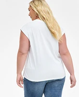 I.n.c. International Concepts Plus Rhinestone Rolled-Sleeve Top, Created for Macy's