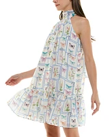 Taylor Women's Bow-Back Halter Mock Neck Trapeze Dress