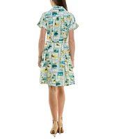 Taylor Petite Printed Short-Sleeve Belted Shirtdress