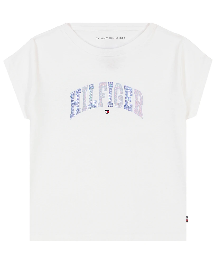 Tommy Hilfiger Big Girls Arched Sequin Boxy Short Sleeve T-Shirt