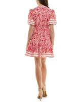 Taylor Petite Printed V-Neck Puff-Sleeve Ruffled-Hem Dress