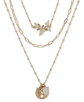 lonna & lilly Gold-Tone Pave Bird & Mother-of-Pearl Leaf Layered Pendant Necklace, 16" + 3" extender