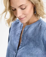 Charter Club Women's Button-Down Roll-Tab-Sleeve Woven 100% Linen Top, Exclusively at Macy's