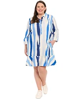 London Times Plus Printed Flounce-Hem Shift Dress