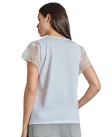 Jones New York Women's Crochet Flutter-Sleeve Top