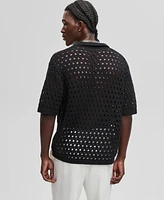 Mode of One Men's Johnny-Collar Open-Stitch Short-Sleeve Sweater, Exclusively at Macy's