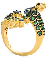 Le Vian Tsavorite (1-1/6 ct. t.w.), Sapphire (5/8 ct. t.w.) & Black Diamond Accent Peacock Statement Ring in 14k Gold