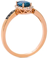 Le Vian London Blue Topaz (3/4 ct. t.w.) & Diamond (1/5 ct. t.w.) Oval Halo Ring in 14k Rose Gold