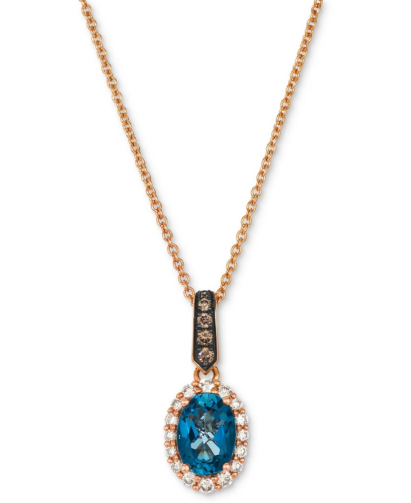 Le Vian London Blue Topaz (3/4 ct. t.w.) & Diamond (1/5 ct. t.w.) Oval 20" Pendant Necklace in 14k Rose Gold