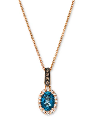 Le Vian London Blue Topaz (3/4 ct. t.w.) & Diamond (1/5 ct. t.w.) Oval 20" Pendant Necklace in 14k Rose Gold