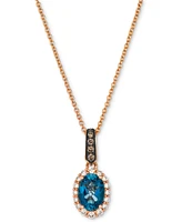 Le Vian London Blue Topaz (3/4 ct. t.w.) & Diamond (1/5 ct. t.w.) Oval 20" Pendant Necklace in 14k Rose Gold