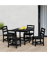 5-Piece Hdpe Outdoor Square Patio Dining Table Set with Armless Side Chairs