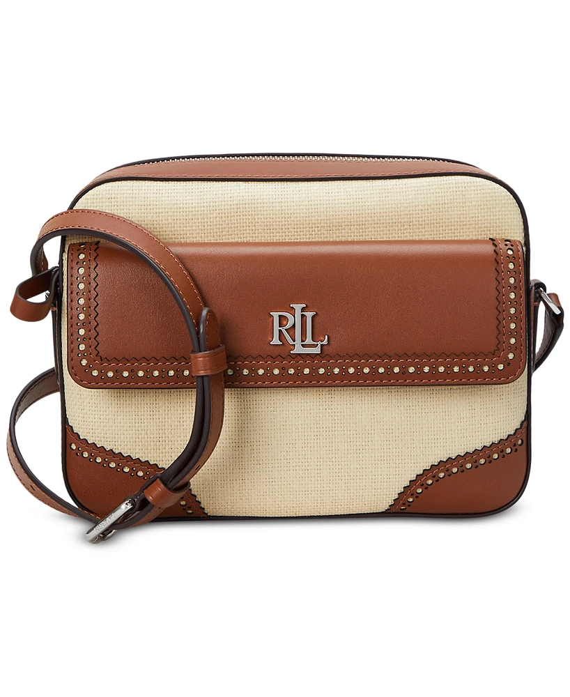 Lauren Ralph Lauren Straw & Leather Small Marcy Camera Bag