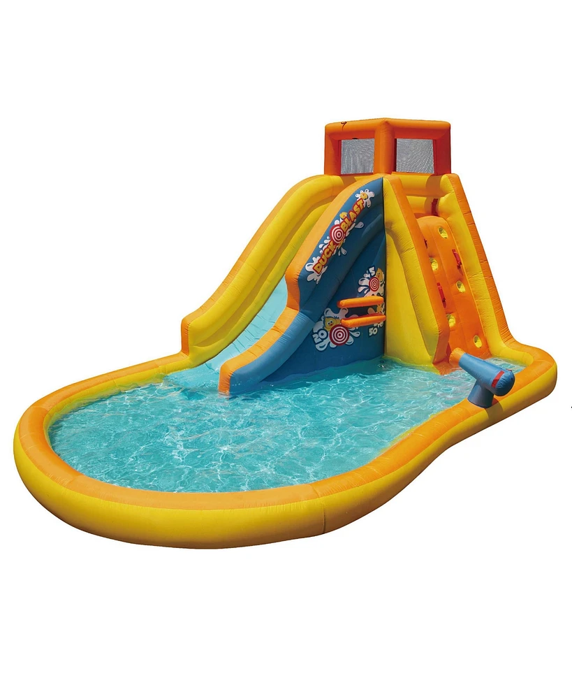 Banzai Duck Blast 14.4' L x 9.5' W x 8' H Inflatable Water Park with Waterslide and Water Cannon