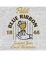 Pabst Blue Ribbon Men's Logo 1844 Support Your Local Bartender Athletic Heather Gray Hoodie-3XL