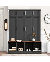 Versatile Hall Tree with Hooks, Storage Bench, and Cabinet