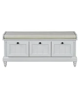 Classic Storage Bench with Cushioned Seat and Three Drawers for Entryway and Living Room (Light Gray)