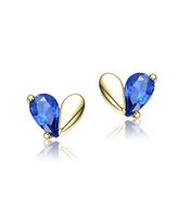 GiGiGirl Sterling Silver 14K Gold Plated with Colored Cubic Zirconia Heart Stud Earrings