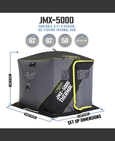 Clam 17485 Portable 6 Person 9 Foot Jason Mitchell X5000 Pop Up Ice Fishing Angler Thermal Hub Shelter Tent with Anchor Straps and Carrying Bag