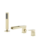 Waterfall Roman Tub Faucet with Hand Shower,Deck Mount Black Bathtub Faucets Brass Filler Bathroom Shower, Brushed Gold