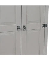 43-Inch H 2-Door, 2-Shelf Solid Pine Kitchen Pantry Cabinet - Zinc Alloy Hinges and Door Pulls - Gray