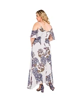 Plus Women's Floral Chiffon Cold Shoulder Ruffle Dress